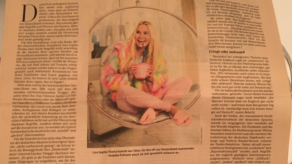 Zeitungsartikel über Lisa Sophie Thoma mit Foto von ihr